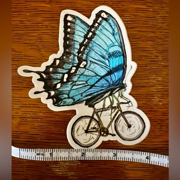Blue Butterfly on a Bicycle Sticker - Picture 3 of 3